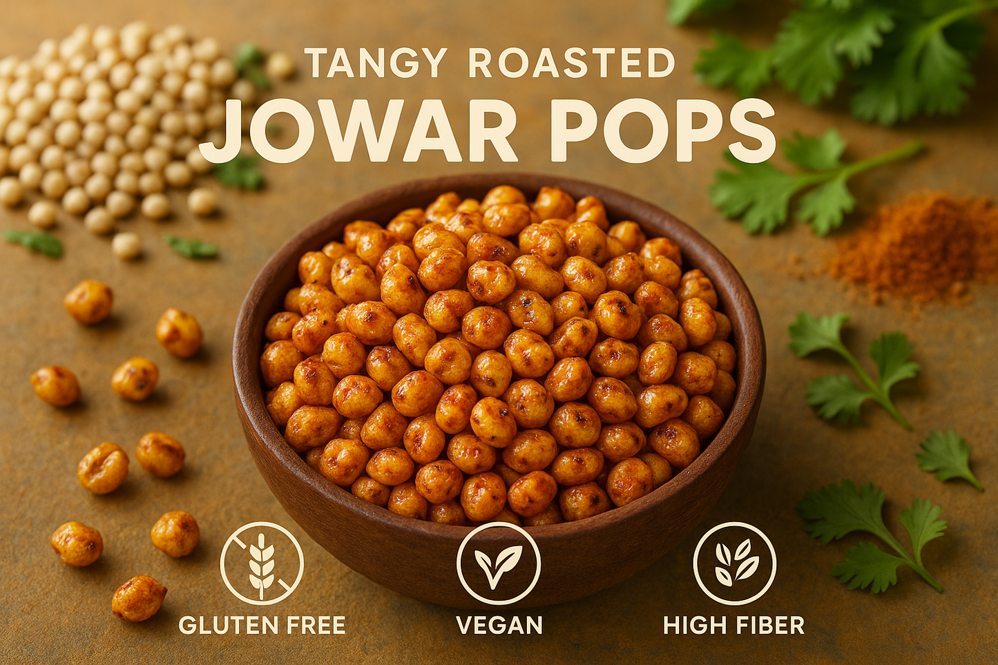 Tangy roasted jowar pops packed with fiber and taste. Gluten-free, vegan, and low-calorie snacking made delicious.